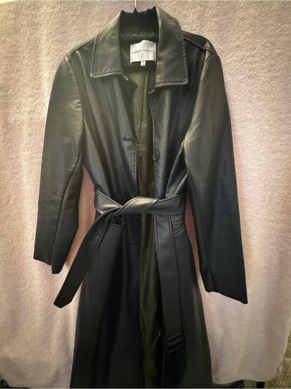 Rebecca Minkoff Navy Blue Leather Long Trench with Wrap Belt